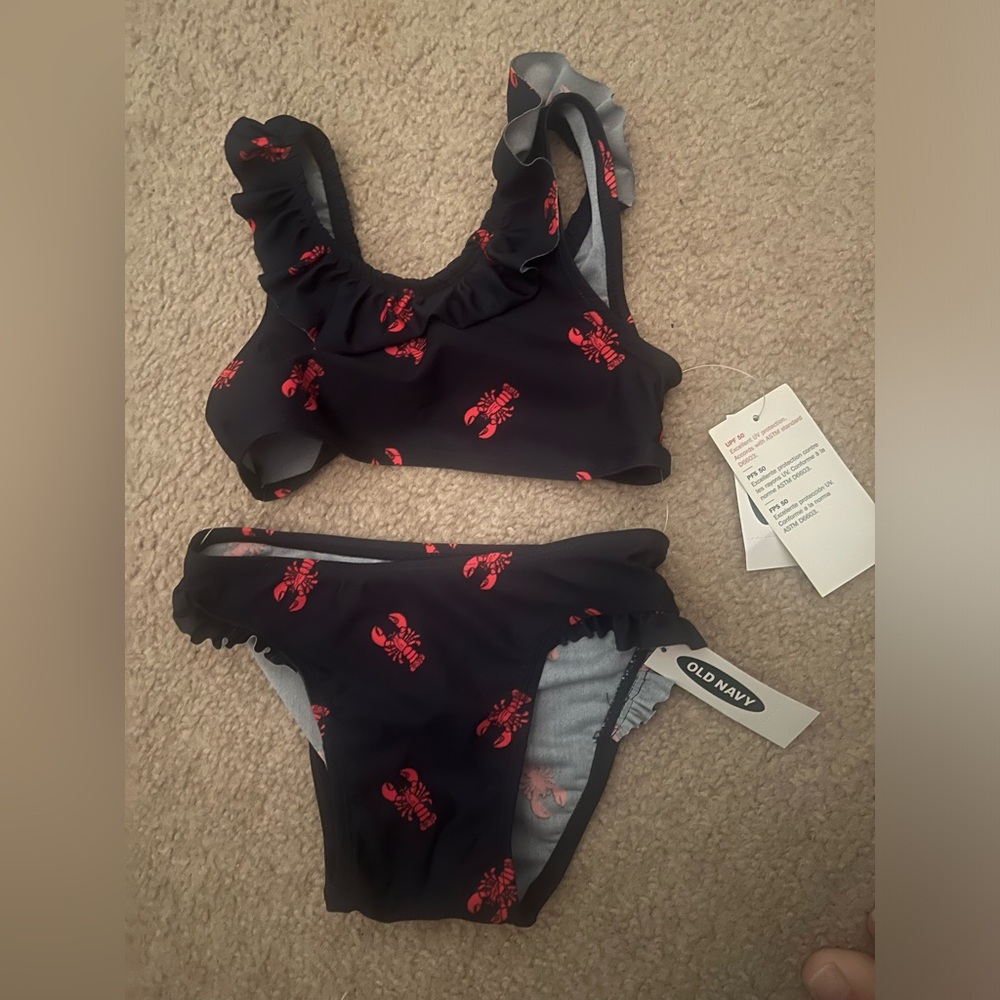 Toddler old navy crawfish lobster red blue 2 piece bikini